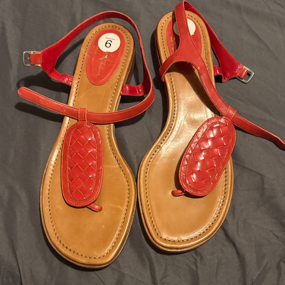 Cole Haan Red and Tan Leather Sandals